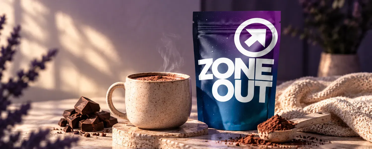 ZONE OUT functional hot chocolate with a warm mug